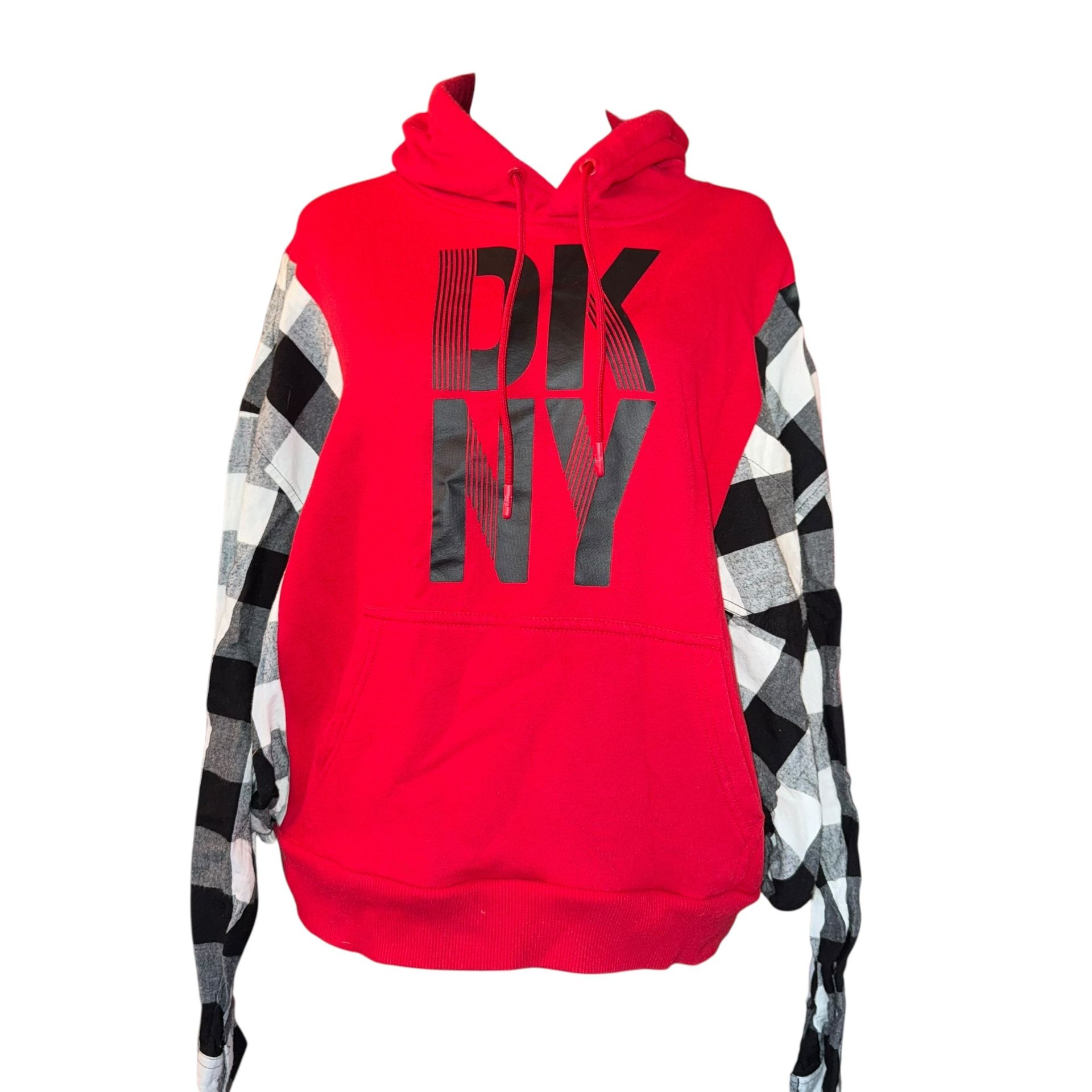 Reworked Upcycled Flannel & Hoodie Red Black White Size Medium READ! Casual Stay cozy and stylish reworked/upcycled hoodie.Made from soft cotton ma