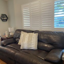 Reclining Brown Leather Sofa and Loveseat