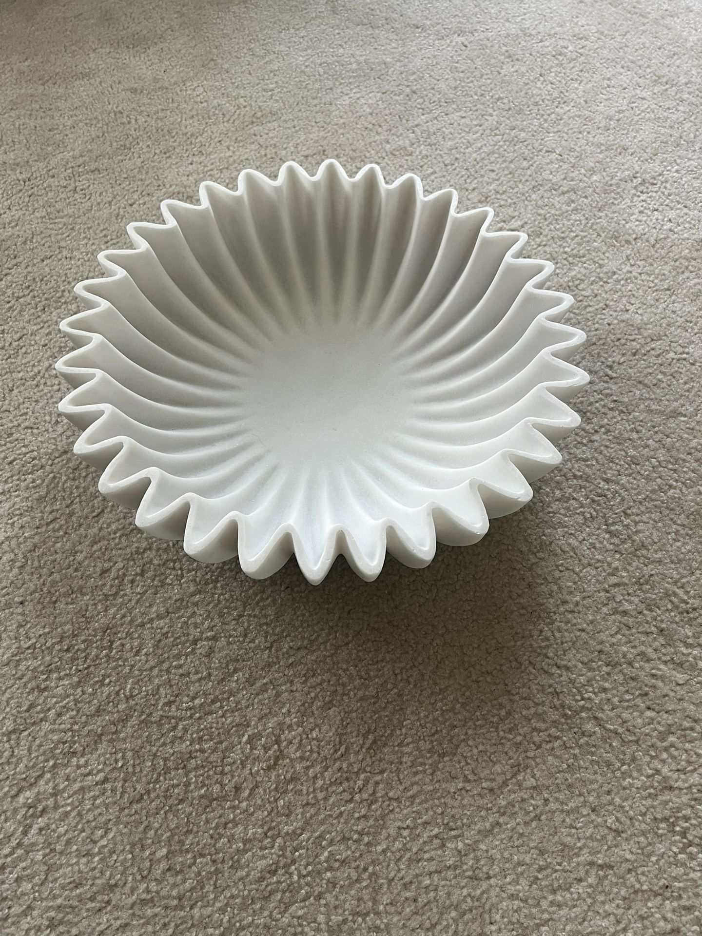 Set Of 3 White Marble Fluted Decorated Bowls