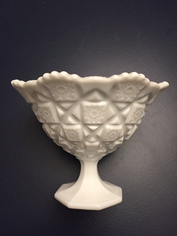 Westmoreland milk glass, "Quilt" footed compote bowl