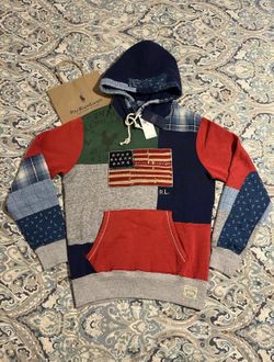 NEW Men XL - Polo Ralph Lauren Flag Patchwork Fleece Hoodie Sportsman Snow Beach 
