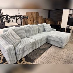 Mink Gray Jumbo corduroy Comfortable sectional couch with reversible chaise