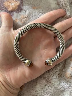 Authentic David Yurman Yellow Citrine 7mm Cable Classic Bangle Bracelet 925Silver 14K Gold