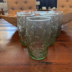 6 Anchor Hocking Spanish Green Oak Leaf Acorn Tumbler Set 5.25" Embossed Glasses
