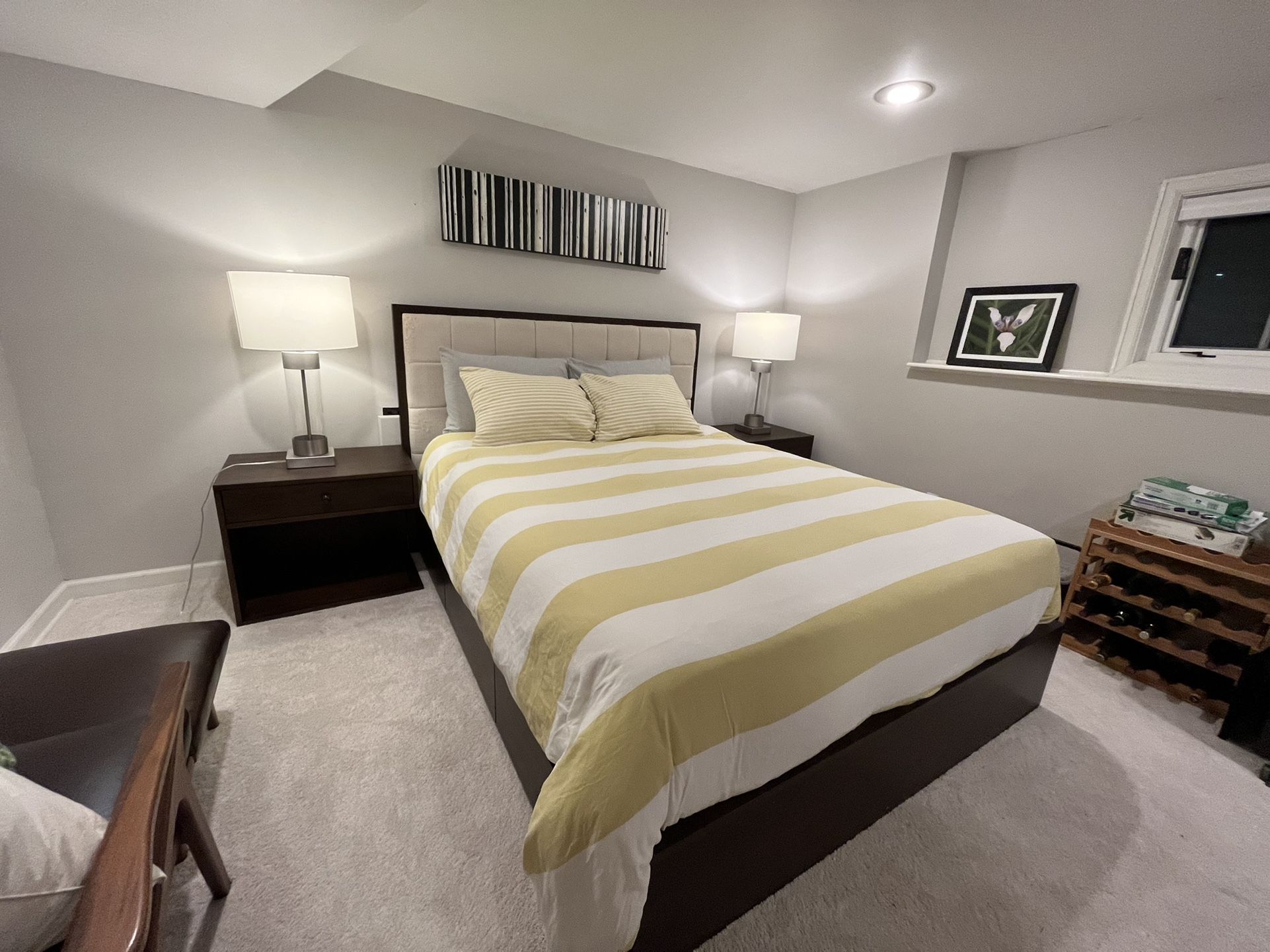 Crate & Barrel Hayden Natural Queen + 6-Drawer Storage Bed With Matching Nightstands In Green Lake