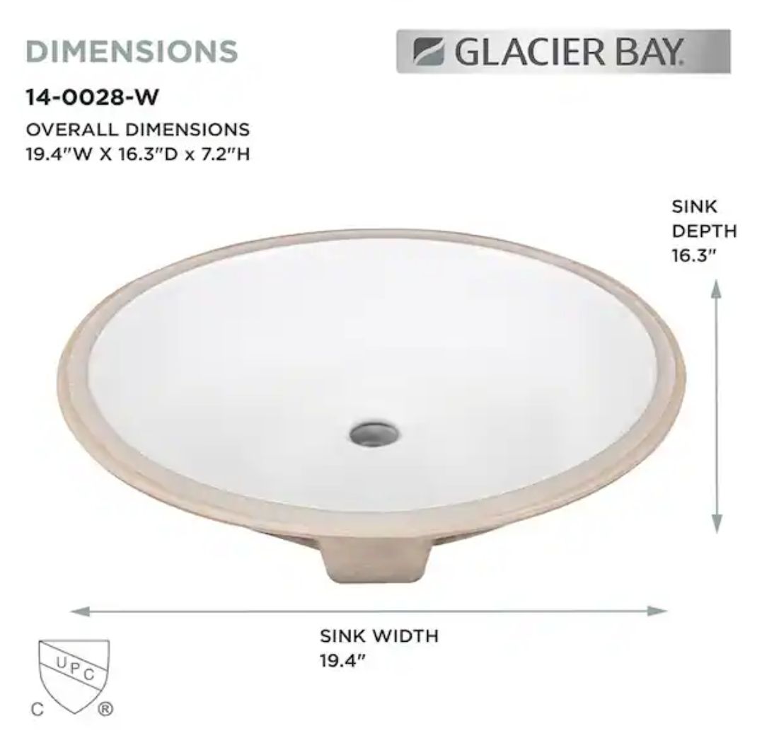 Glacier Bay -19.5 in. Undermount Oval Vitreous China Bathroom Sink in White - Open Box