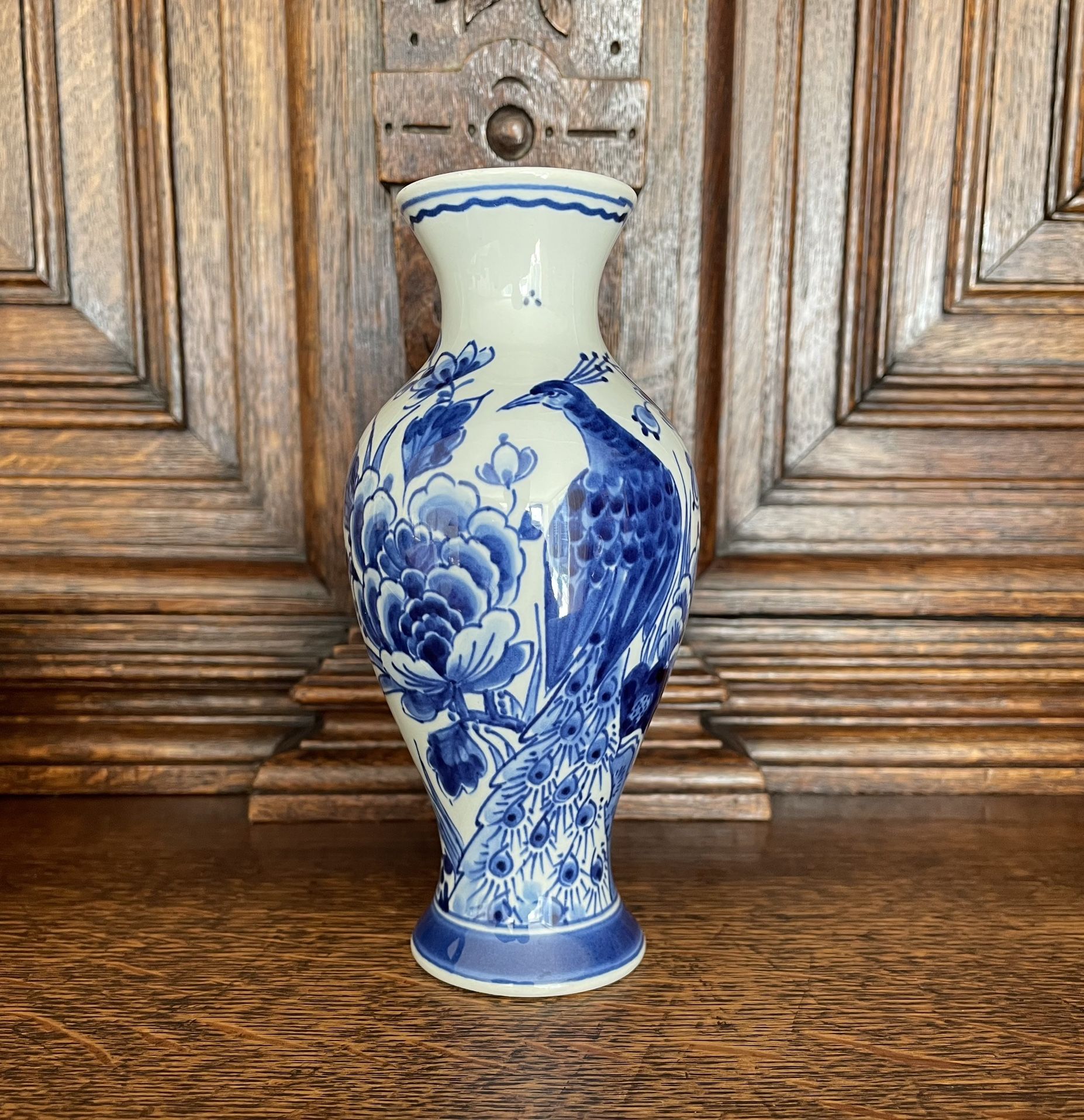 Royal Delft De Porceleyne Fles Vase Peacock Minor Flaw