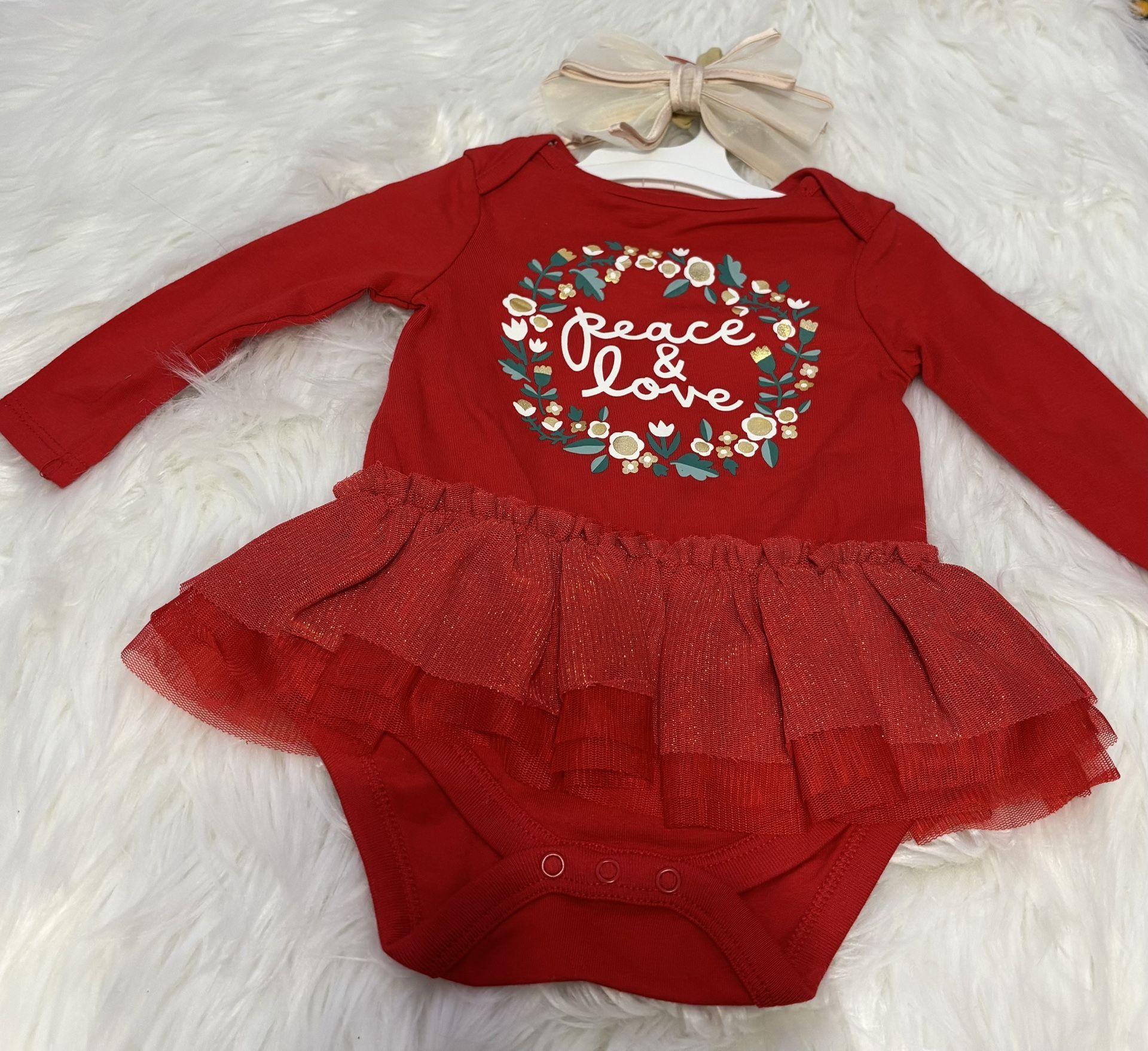 NWOT! Cat & Jack “Peace & Love” Holiday Tutu Bodysuit *12 Months 