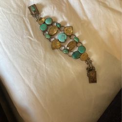 Turquoise And Ámbar Silver Bracelet 