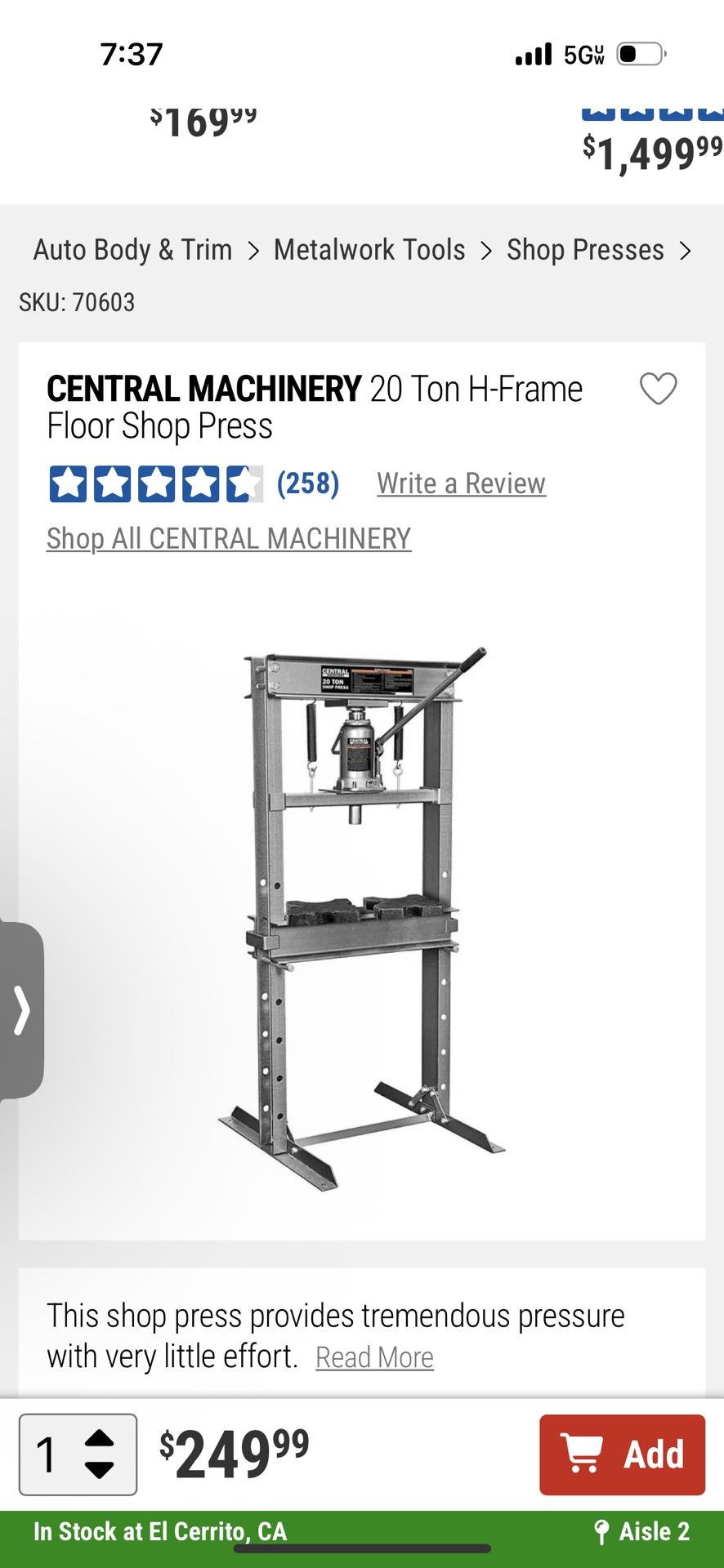 20 Ton Press Central Machinery