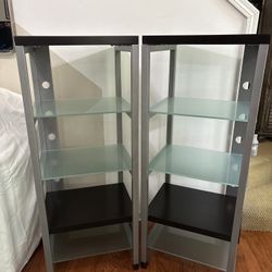 Pair of Vintage Design Within Reach Media Towers – Metal & Glass