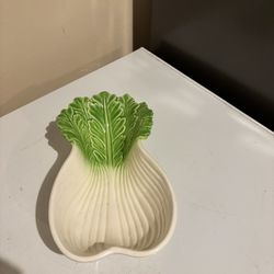 Vintage Napa Cabbage / Bock Choy Shaped Ceramic Veggie Serving Dish Bowl 10"