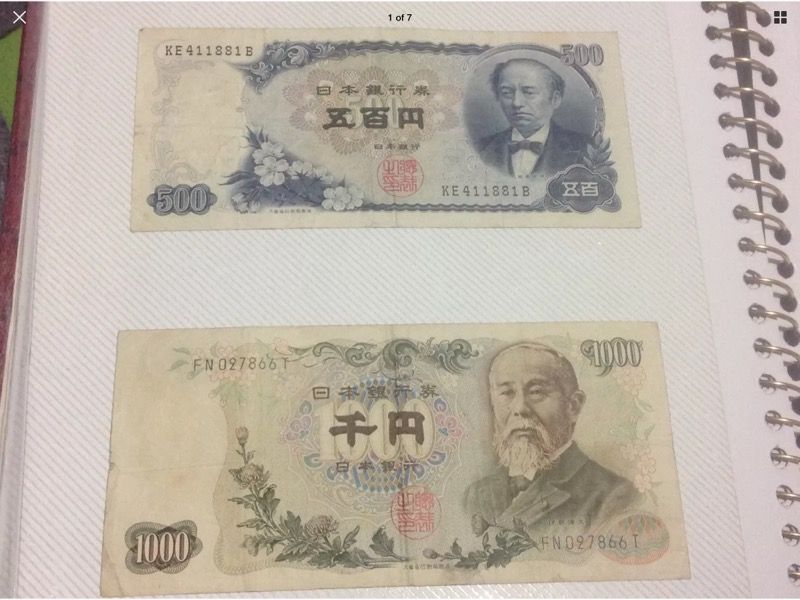 Old JAPANESE BANKNOTES 500,1000 YEM.