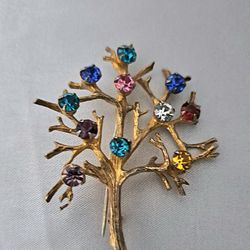 Vintage Sterling Silver Rhinestone Tree Pin