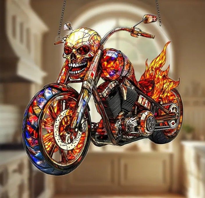 Sun Catcher Skull Motorcycle