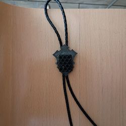 Bolo Tie Silver And Black Adjustable 5.00