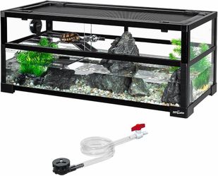 New REPTIZOO 18 Gallon Turtle Tank Aquarium, 30"×12"×12" Tortoise Habitat Water-Land Ecological Turtle Tank with Drainage System Aquatic Aquarium  New
