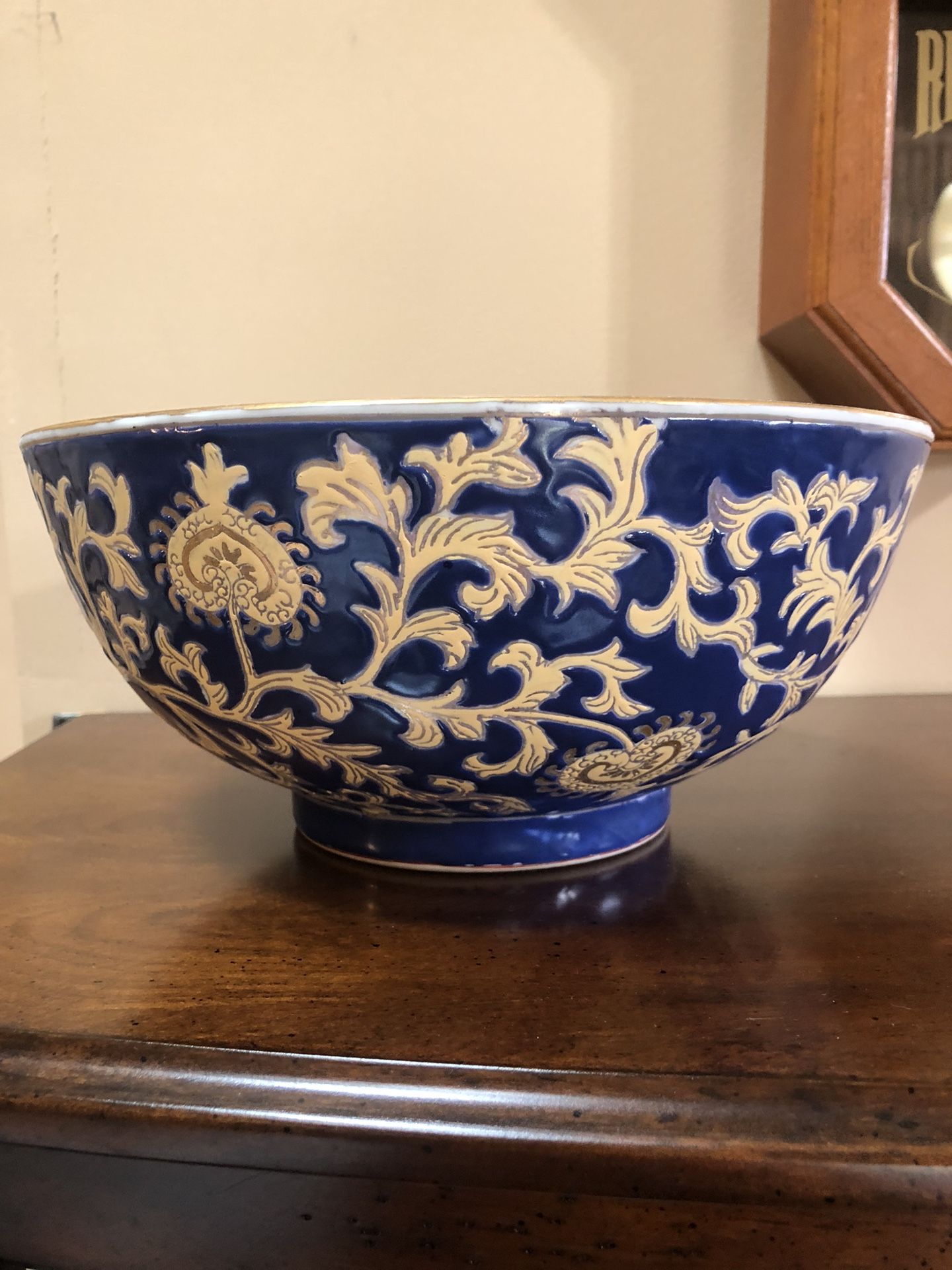 Navy And Gold Tapestry Decorative Porcelain Bowl
