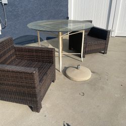 Glass Table With Metal Base And Chairs