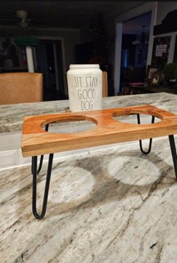 Elevated Wood Pet Bowl Stand with Hairpin Legs