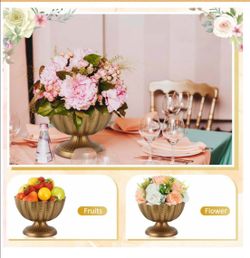 4 Pcs Compote Bowl Bulk, Large Metal Pedestal Bowls, 9 Inch, Gold Bronze