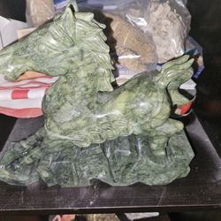 Green Marble Stallion Statue