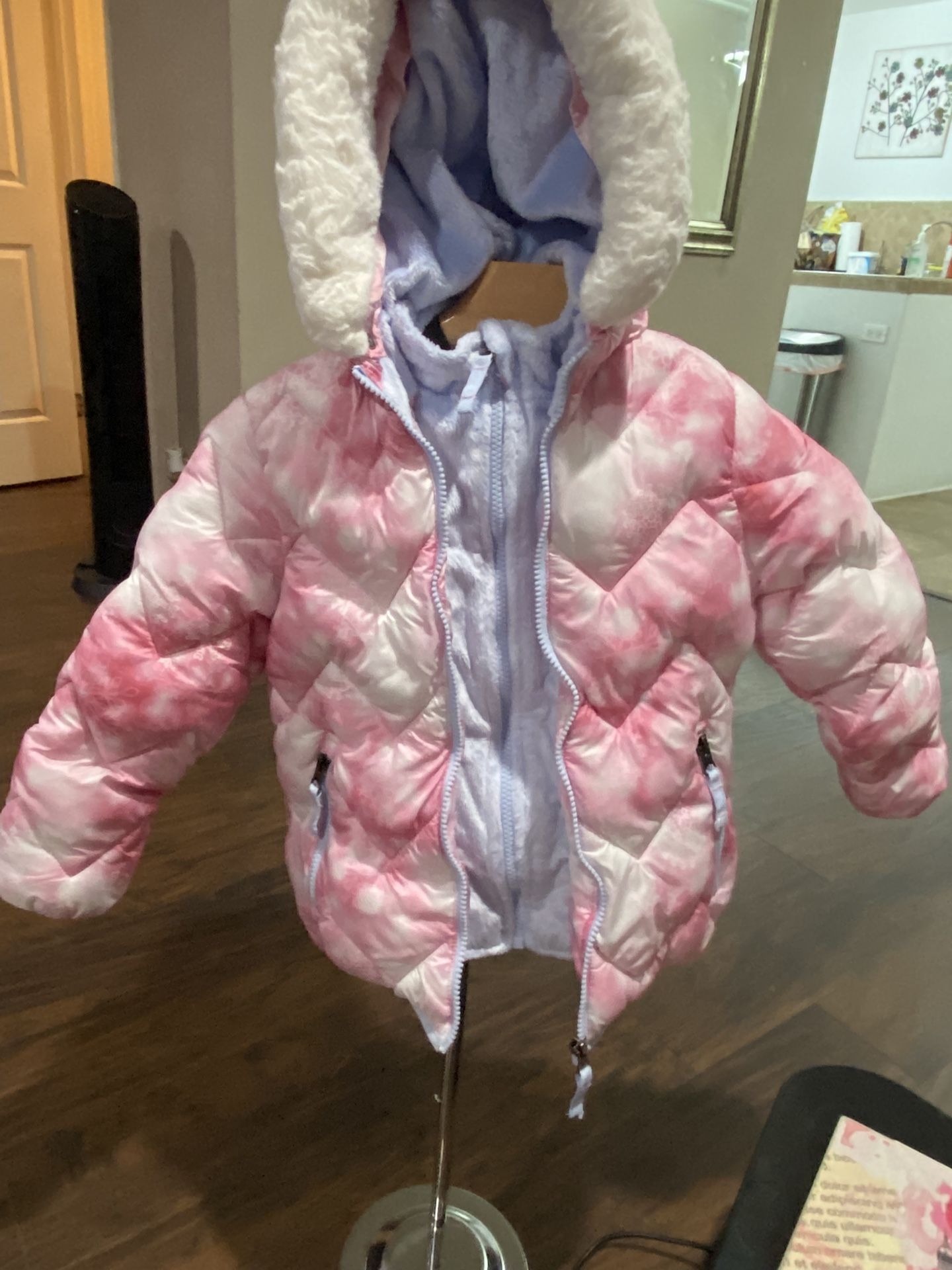 Girls Jacket Snozu Pink With  Blue Hat Fleece Lining