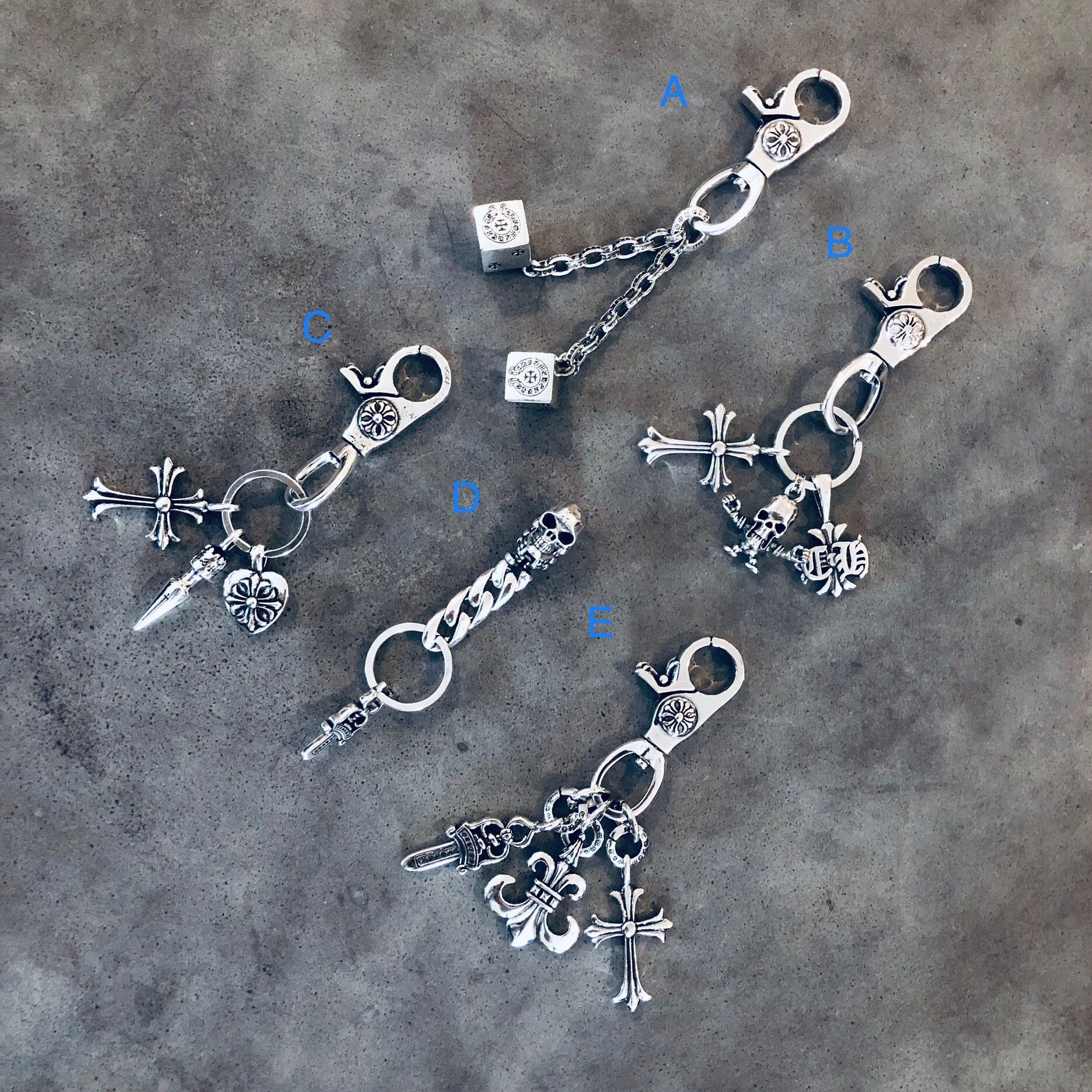 Chrome KeyChain Hearts Wallet Chain Bag Handbag Charm Jewelry Punk Rock Cross 