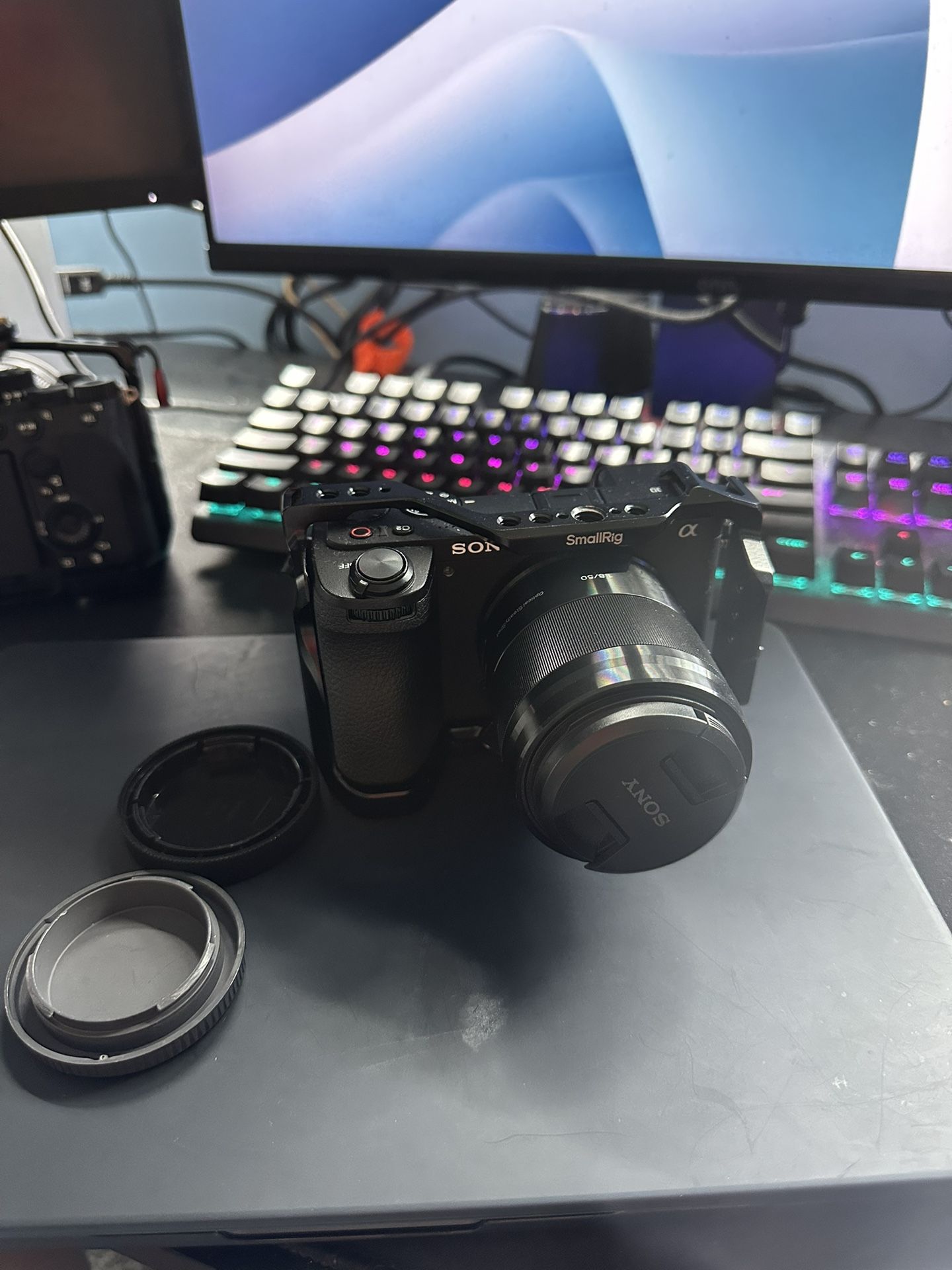 Sony a6700 + 50mm 1.8 lens + small rig cage