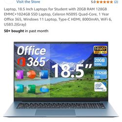 Brand New Laptop, 18.5 Inch Laptops for Student with 20GB RAM 128GB EMMC+1024GB SSD Laptop, Celeron N5095 Quad-Core, 1 Year Office 365, Windows 11 Lap