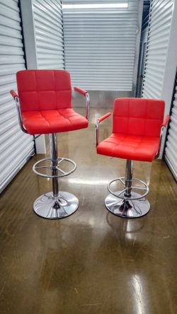 Set of 2 Red Adjustable Swivel Bar Stools. $75 each or Both for $110