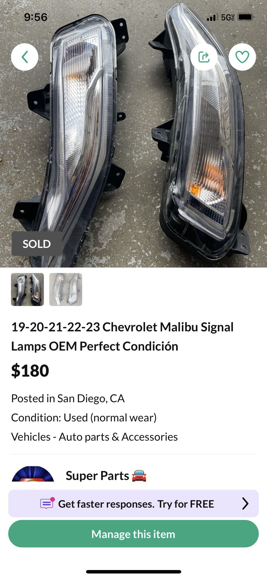 19-20-21-22-23 Chevrolet Malibu Signal Lamps OEM Perfect Condición 