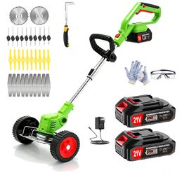 Electric Weed Wacker Cordless Eater,21V String Trimmer Battery Powered,4 In 1 Lightweight Grass Trimmer/Brush Cutter/Lawn Edger with Wheels,Metal Blad