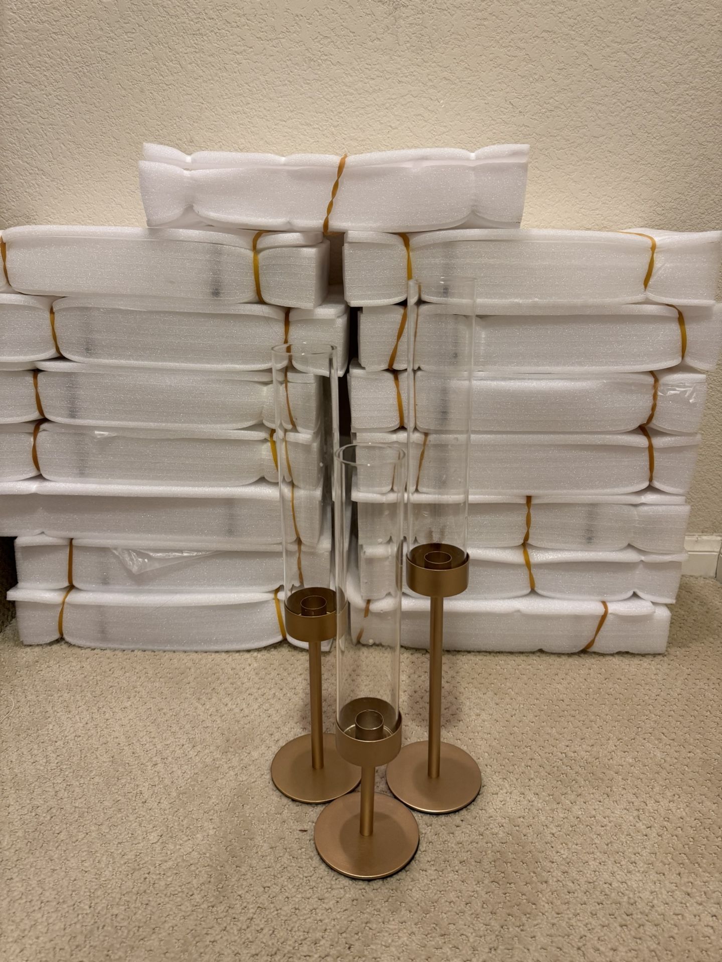 Glass Hurricane Candles (15 sets; 45 total pieces)