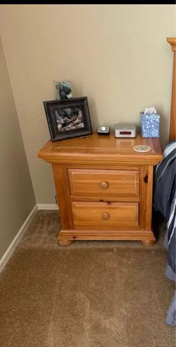 Pine Wood 2-Drawer Nightstand