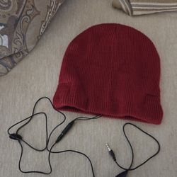 Red Beanie with Built-in Headphones - Includes Smart Phone Gloves