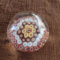 Vintage millefiori cane blown art glass paperweight cane yellow cluster