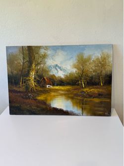 Oil painting signed original 36” wide 23” tall