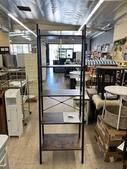 VASAGLE 5 Tier Ladder Shelf Bookshelf Modern Bookcase Industrial Style w/ Steel Frame - Brown
