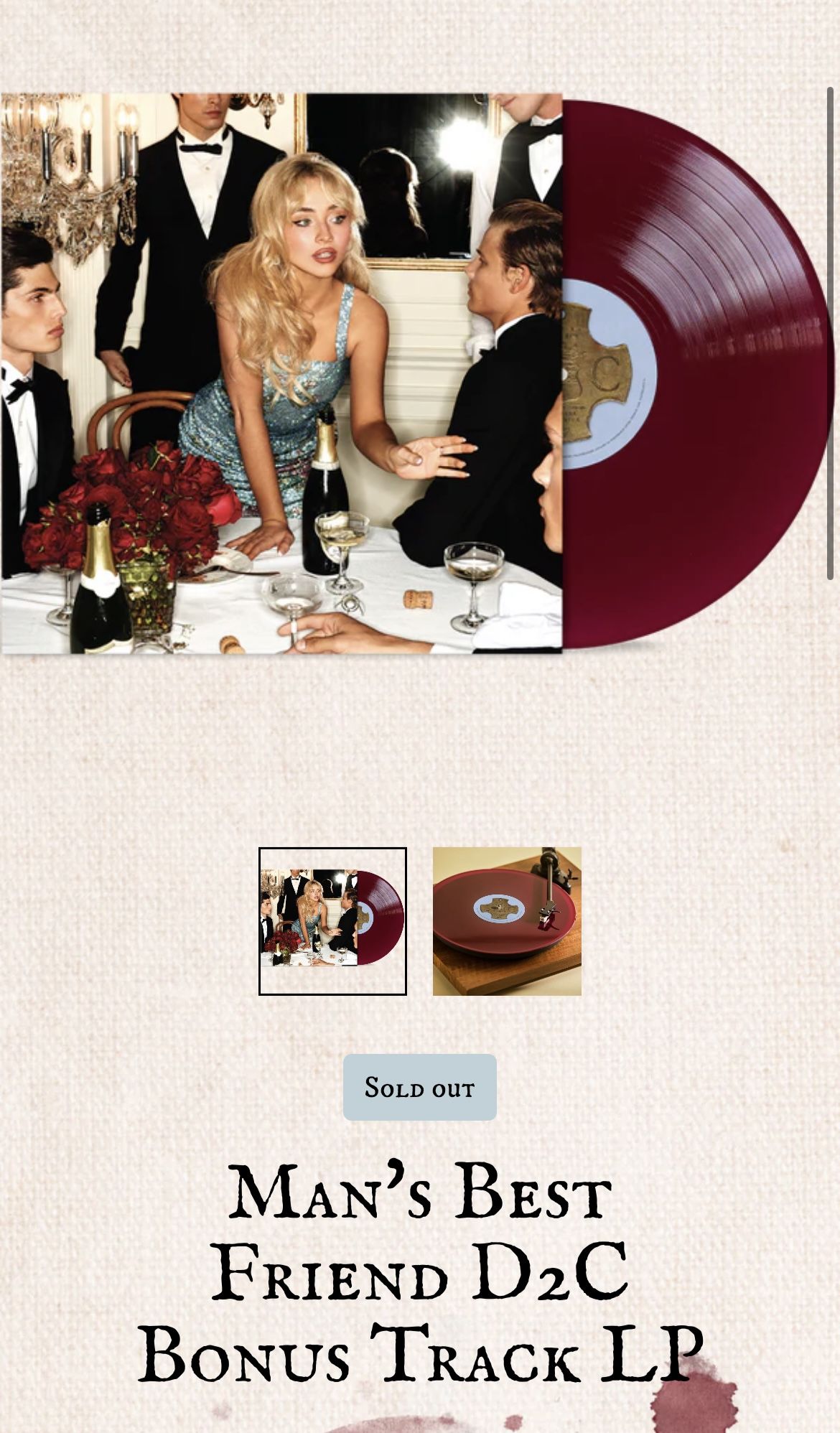 Sabrina Carpenter Man’s Best Friend D2C Bonus Track LP - Translucent Burgundy Vinyl Disc