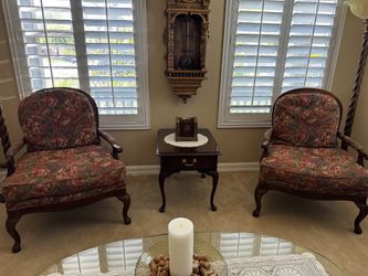 Traditional Queen Anne Style Armchairs And Matching Side Table