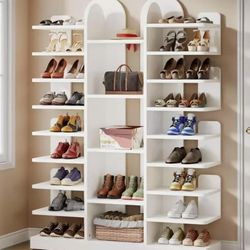 JW1006 13-Tier Entryway Shoe Organizer, Woodern Shoe Rack for Living Room, White