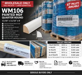 WM106 Painted MDF Quarter Round Molding $1.50 per each