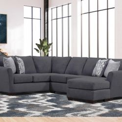 Beautiful Dark Gray Sectional With Chaise (New)