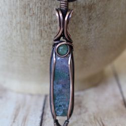 Moss Agate And Jade Pendant Necklace