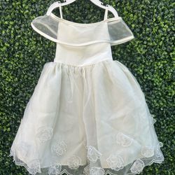 Vestido De Bautizo Floral baby girl Ivory Embroidered Sheer Party Girl Dress Size 2 missing zipper
