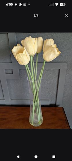 Glass Vase with Silk Tulips