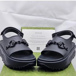 NEW Gucci Authentic Gucci Black Horsebit Size 40 Platform Soft Rubber