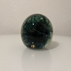 Irish Kerry Glass Paperweight Green Swirl