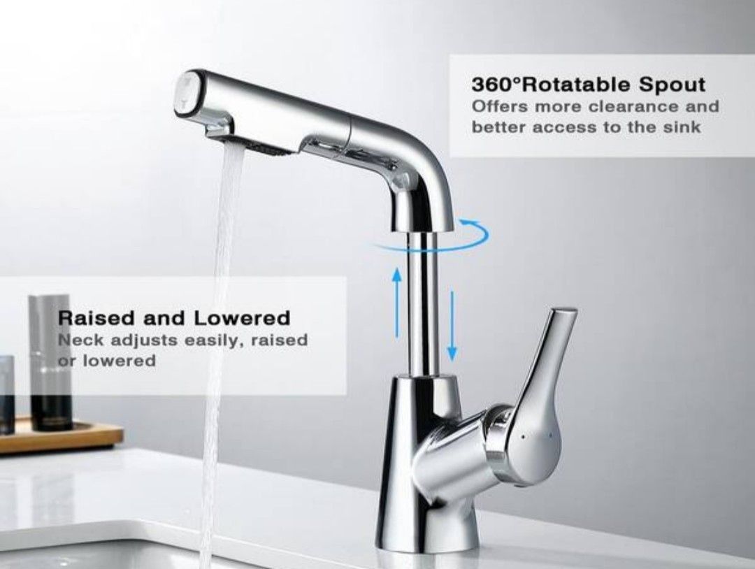 Luxury Sturdy Single Handle Extendable Faucet Sprayer pull out sprayer in Polished Chrome.